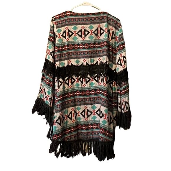 Rock & Roll Cowgirl Size Large Aztec Print Boho Short Duster Western Fringe - Picture 2 of 13